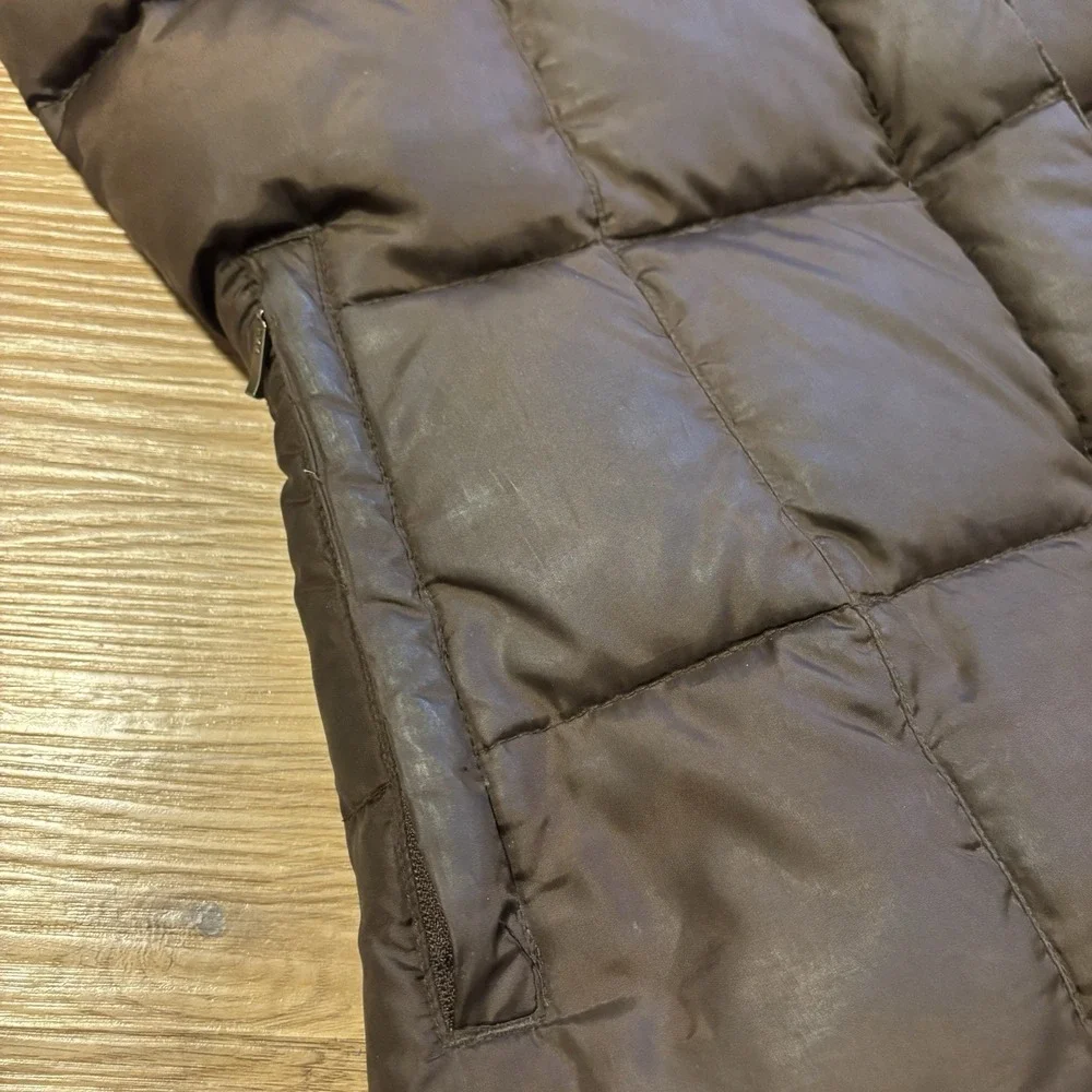 Vintage Eddie Bauer Premium Goose Down Puffer Jacket Womens XS Brown Quilted 90s
